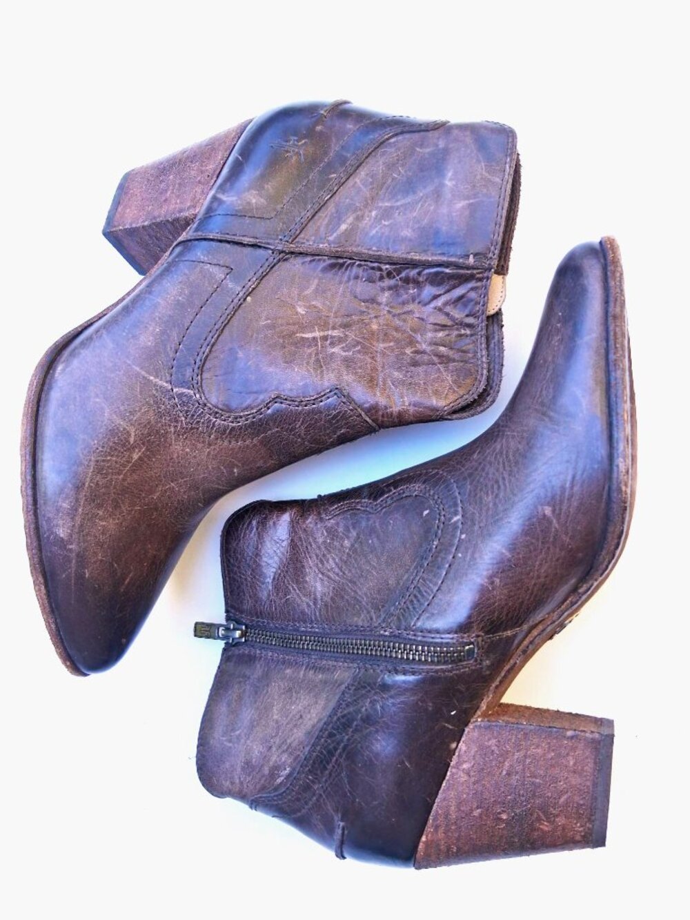 FRYE women's oil-distressed suede leather ankle booties, brown-grey (size 10)